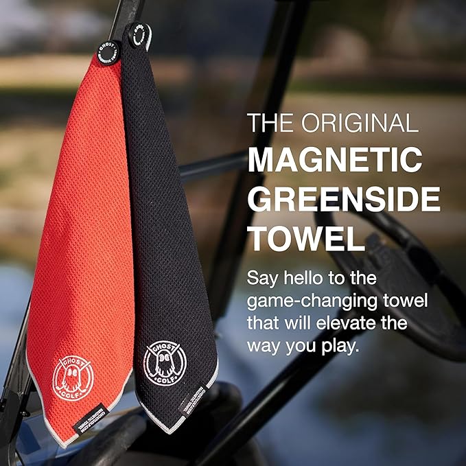 Ghost Golf Magnetic Towel (Greenside) - Premium Ultra-Absorbent Microfiber Golf Towel with Magnet for Golf Carts or Clubs - 18" x 18" Golfing Gear - Waffle Weave Pattern (Grey)