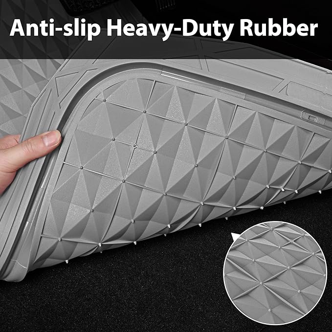 CAR PASS Heavy Duty Rubber Car Mats, Gray Deep Dish All-Weather Car Floor Mat Full Set Durable Anti-Slip 3D Rhombus Waterproof Trim Fit Liner Universal Fit Automotive,Sedan,SUV,Truck, 3 Pcs Light Gray