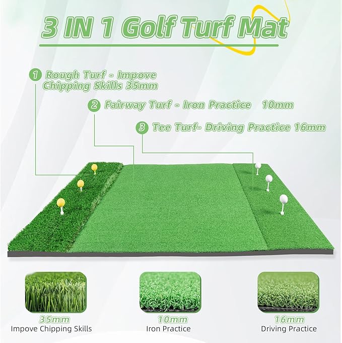 Golf Hitting Mat Indoor Outdoor, 5 * 4ft Thickened Golf Practice Mat with 3 Turfs for Backyard Swing,Driving Chipping Training