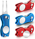 Skylety 4 Pcs Golf Divot Repair Tool Metal Foldable Golf Divot Tool with Magnetic Pop-up Button Ball Marker Stainless Steel Switchblade for Golfers Prizes