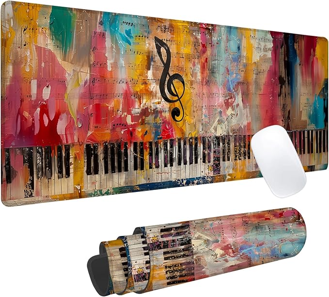 Colorful Music Gaming Mouse Pad, Office Desk Mat, Anti-Slip Rubber Base Cool Aesthetic Mouse Pads for Computer Laptop Keyboard School Home Desktop Gamer Home Accessories Decor 31.5" x 11.8"