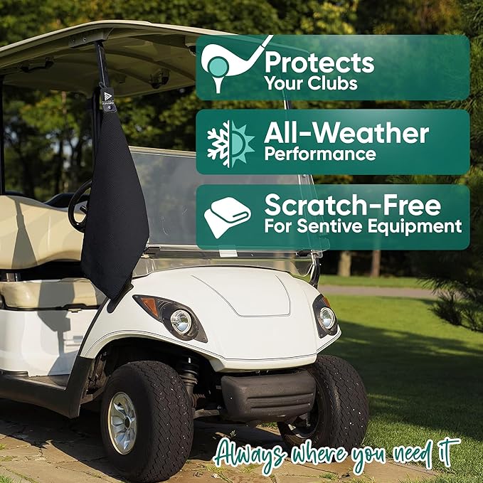 Magnetic Golf Towels for Golf Bags with Clip & Ultra Strong Magnet - Waffle Weave Microfiber Towel for Secure Hold on Bags & Carts - Ideal Club Cleaner & Accessories - Black