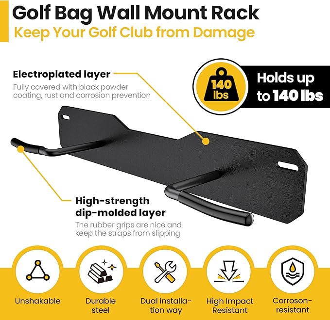 Wall Mounted Golf Bag Storage Rack,Golf Bag Storage Rack for Garage,Golf Bag Organizer for Garage,Golf Bag Hangers/Holder/Hook for Garage,Golf Storage System & Accessories