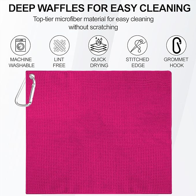 3 Pack 16" X 16" Golf Towels for Golf Bags, Premium Waffle-Pattern Golf Towel with Carabiner Clip, Super Absorbent Microfiber Towel, Golf Accessories for Women. 3 Pcs RolandPurple