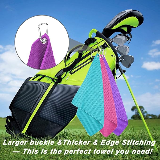 3 Pack 16" X 16" Golf Towels for Golf Bags, Premium Waffle-Pattern Golf Towel with Carabiner Clip, Super Absorbent Microfiber Towel, Golf Accessories for Bag.3 Pcs Darkpurple