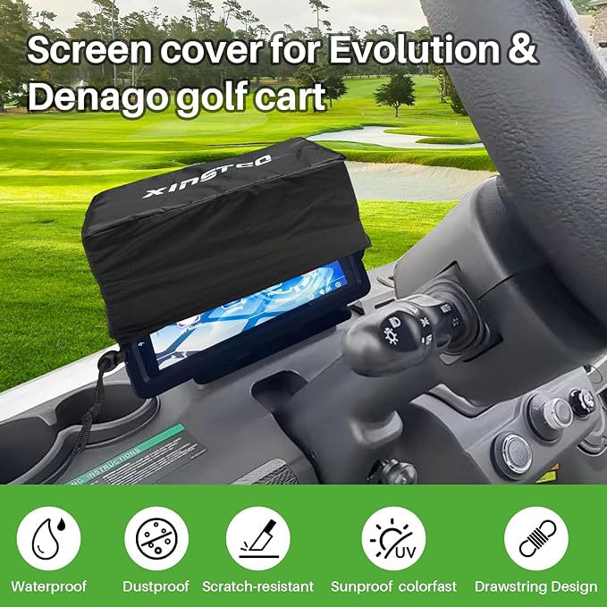 Golf Cart Waterproof Touchscreen Cover with Drawstring, Oxford Fabric Screen Cover Fits for Evolution & Denago Golf Cart,Evolution Golf Cart Accessories, Dustproof, Sun Protect, Black