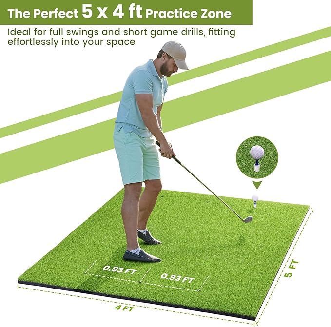 Golf Mat, 5x4ft/6x4ft Large Golf Hitting Mats for Practice Outdoor Indoor, 26mm Thick, High-Elasticity Artificial Turf Mat for Garage Simulator Chipping Driving Swinging Training, Gifts for Him Men