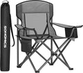 SONGMICS Camping Chair, Folding Lawn Chair with Cooler Bag, 352 lb Weight Capacity, Adjustable Armrests with Cup Holder, Storage Bag, Breathable Nylon Mesh, for Sports Games, Slate Gray UGCB060G01