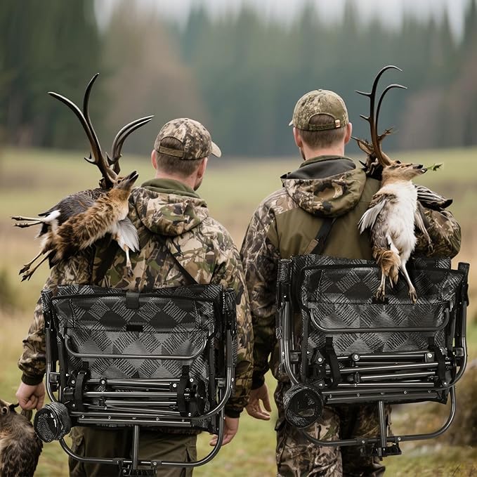 REDCAMP 360° Swivel Hunting Chairs for Ground Blinds, Portable Folding Camping Chairs for Adults Hunting Seats with Hard Arms for Fishing Camping, Black