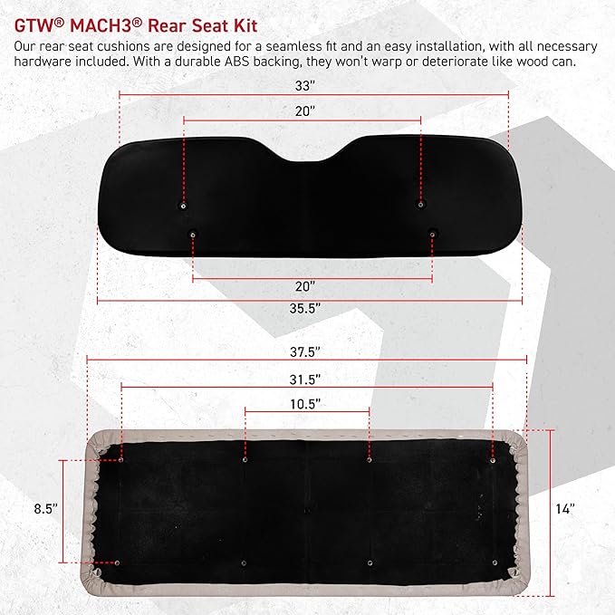 GTW MACH3 Club Car Precedent/Tempo/Onward Golf Cart Rear Seat Kit with Steel Frame | Compatible with 2004-Up Models (White)