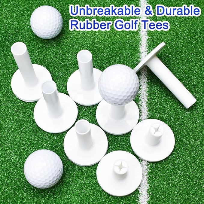 Rubber Golf Tees for Mats |Driving Range tee, Golf mat tees | Golf Accessories for Indoor & Outdoor Practice, 5 Sizes Rubber Tees & 20 Tall Plastic Golf Tees (32 Pcs)