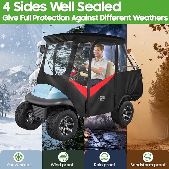 10L0L Golf Cart 4 Passenger Enclosure for Club Car Precedent Short Roof 57.5" Deluxe 600D Golf Cart Heavy Duty Rain Cover with 4 Zipped Doors Clear PVC Windows (Latest Improved Version)
