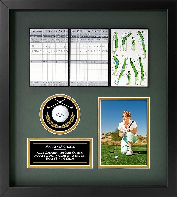 Universal Golf Achievement, Event, Award Display Case Frame for Ball, Scorecard, Photo & Printed Graphic Info Insert (Premium, 4 Components)