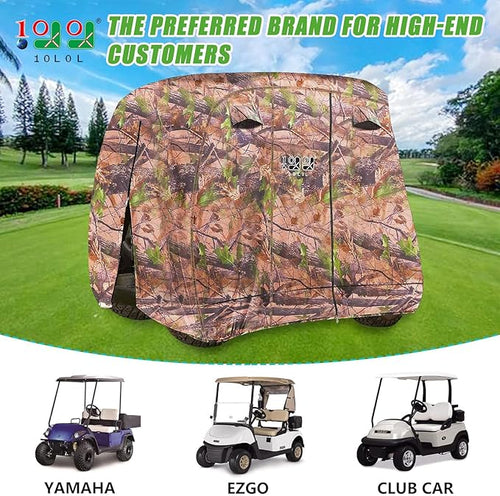 10L0L Golf Cart Cover 2/4/4+2 Passenger for Yamaha EZGO Club Car, Heavy Duty 420D Waterproof Windproof Durable Polyester Golf Cart Cover with 3 Zipper Doors for All-Weather Protection (Black/Silver)