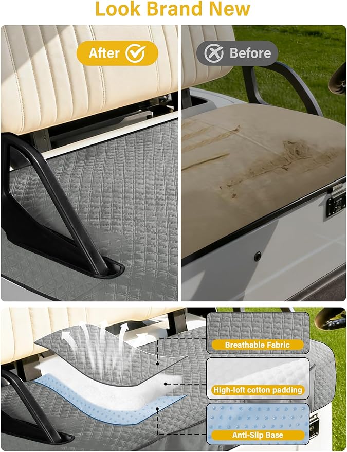 Golf Cart Seat Covers,Golf Cart Seat Towel Blanket with 4 Front Pockets & Nonskid Bottom Fits for EZGO, Yamaha, Club Car and More 2 Person Seats Golf Carts (Charcoal Gray, Ezgo)