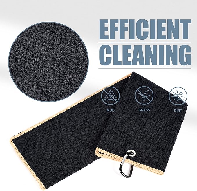 Mile High Life Tri-fold Golf Towel | Premium Microfiber Fabric | Waffle Pattern | with Heavy Duty Carabiner Clip | Golf Towel for Men and Women (Black/Yellow)