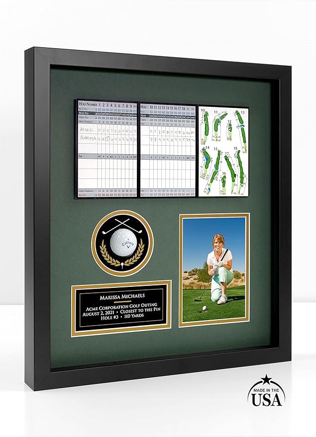 Universal Golf Achievement, Event, Award Display Case Frame for Ball, Scorecard, Photo & Printed Graphic Info Insert (Premium, 4 Components)