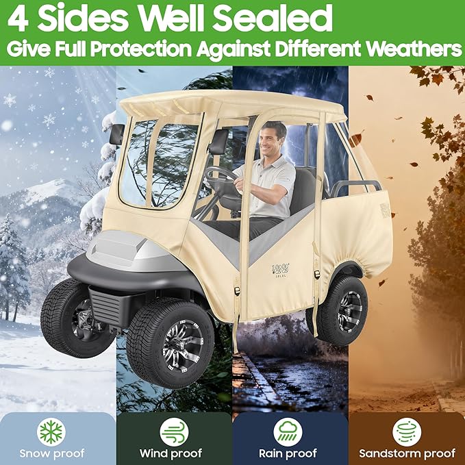 10L0L Golf Cart 4 Passenger Enclosure for Club Car Precedent Short Roof 57.5" Deluxe 600D Golf Cart Heavy Duty Rain Cover with 4 Zipped Doors Clear PVC Windows (Latest Improved Version)