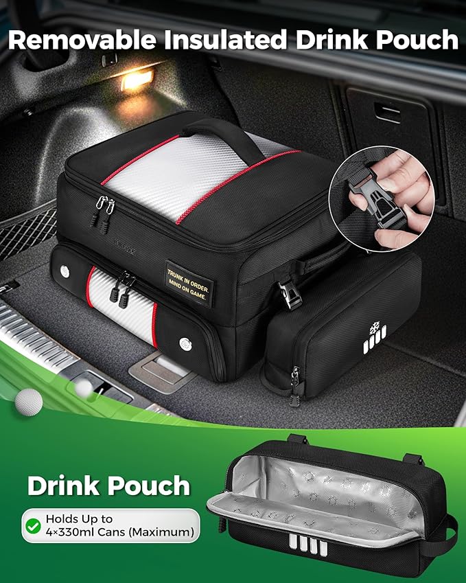 YOREPEK Upgraded Golf Trunk Organizer, Christmas Gifts for Golfers, with Removable Insulated Pouch&Dust-Proof Protective Layer, Multi-Compartment fits 2 Pairs of Shoes, Golf Accessories