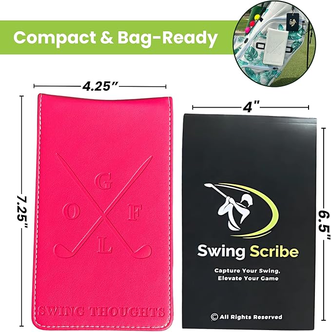 Golf Notebook – Compact Golf Journal with Vegan Leather Cover – Back Pocket Size Golf Log Book for Yardage, Stats, Practice & Course Notes (Black)