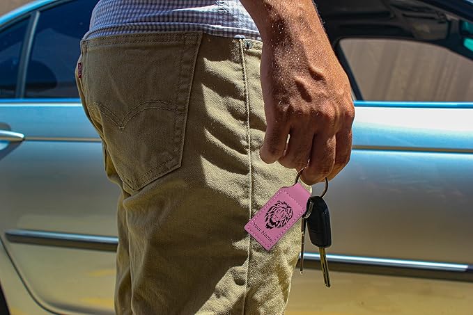 LaserGram Rectangle Keychain, Coat of Arms Germany, Personalized Engraving Included (Pink)