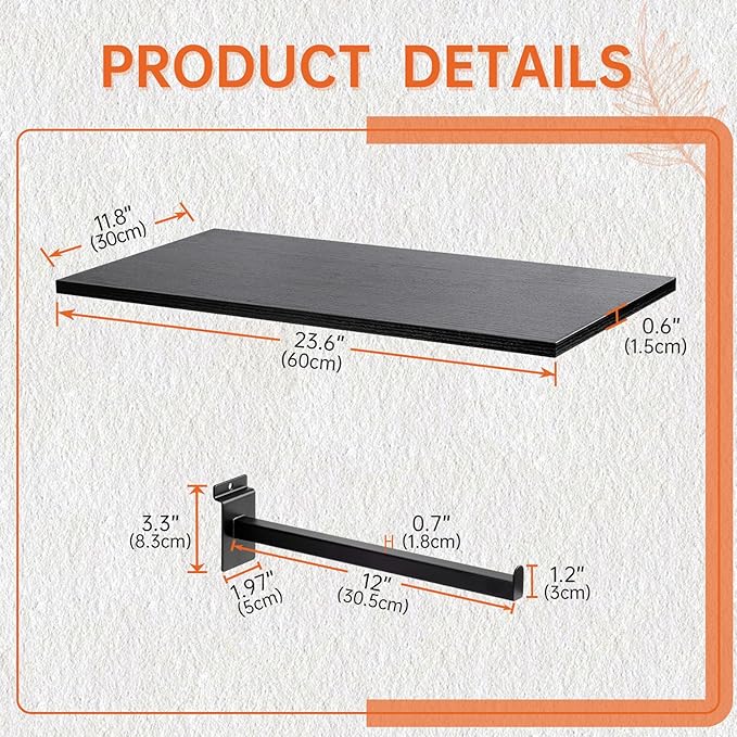 Wood Slatwall Shelves, Slat Wall Shelf Slatwall Acccessory for Garage, Home Improvement, Retail Display (4, 24''x12'')