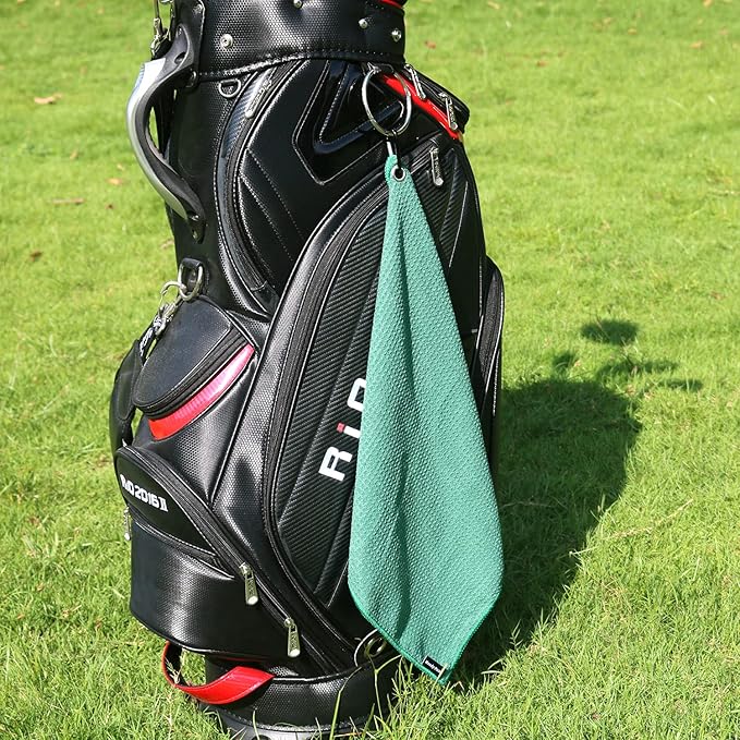 Handy Picks Microfiber Golf Towel (16" X 16") with Carabiner Clip, Waffle Pattern Golf Towel Hook and Loop Fastener - The Convenient Golf Cleaning Towel