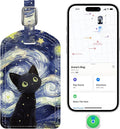 Luggage Tags Built-in Anti-Loss Tracker, Luxury Leather Luggage Tags for Suitcase, Travel Bags, Backpacks, Travel Organizer for Lost Baggage Prevention (Starry Cat)