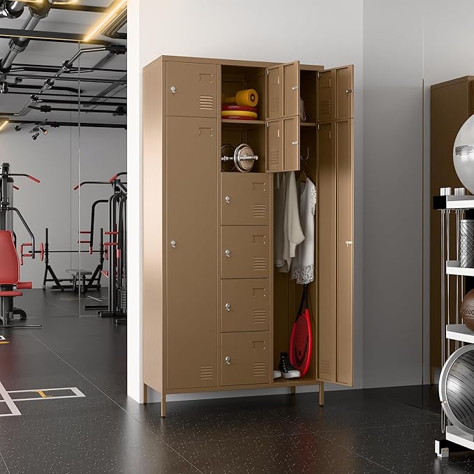 METAN Metal Locker for School Office Gym Bedroom, 10 Doors Steel Storage Locker Cabinet for Employees, Industrial Storage Locker, Assembly Required (Khaki)