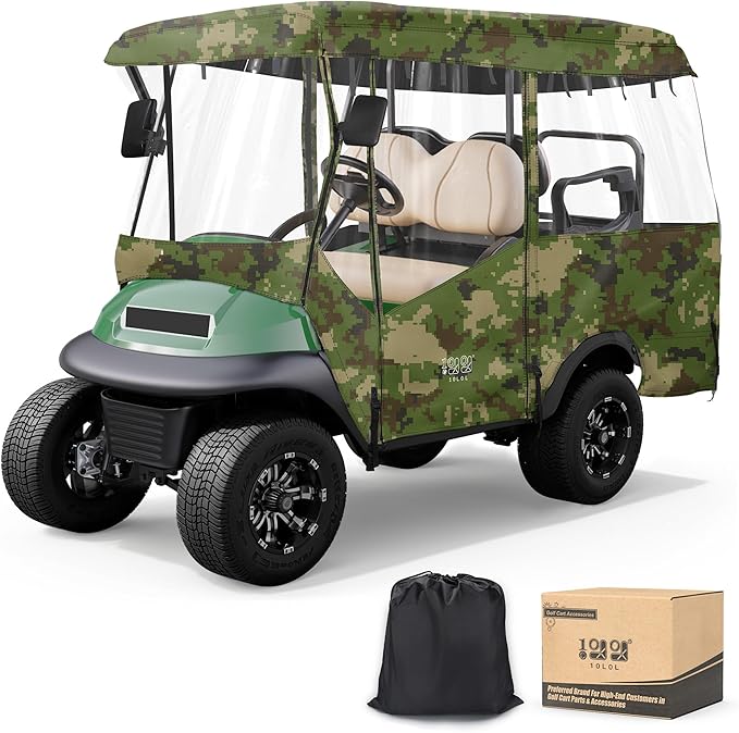 10L0L 4 Passenger Golf Cart Enclosure - 86" Roof Fit, Universal Golf Cart Cover for Yamaha Club Car EZGO,Waterproof 600D Rain Cover,Transparent Tail Light Panel,Foldable Door,4-Sided Clear Windows