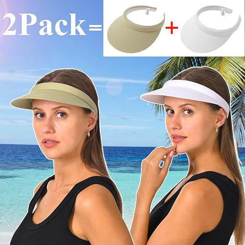 2 Pack Visor Women Men Sun Hat Clip On Visors Adjustable Sport Wide Brim Cap
