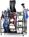 Golf Bag Storage Organizer Rack for Garage, Golf Bag Stand with Rolling Wheels, Heavy-Duty Metal Golf Equipment Organizer for Home, Garage, Clubhouse