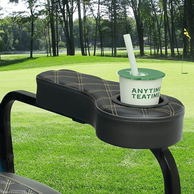NOKINS Golf Cart Diamond Flip Armrest with Cup Holder, No Drilling Required, Golf Cart Folding Hinged Armrest, Inward Mount, for Club Car EzGo Yamaha Back Seat Kit