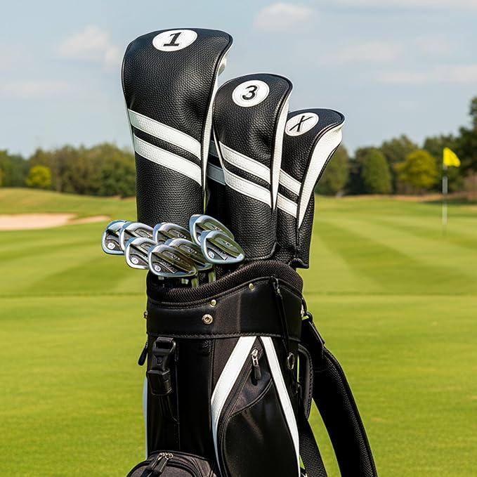 ProActive Sports | Vintage Golf Club Head Covers | for Drivers, Fairway Woods, and Hybrids | Classy Headcovers That Fit Most Clubs | Classic Leather Look | X Hybrid Headcover | Black/White