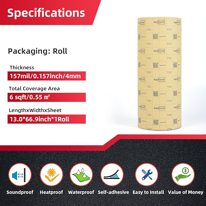 Sound Deadening Mat 157mil(4 mm) 6sqft - Closed Cell Foam Car Sound Deadening Material - Self-Adhesive Hood Insulation Heat Shield Auto Sound Dampening