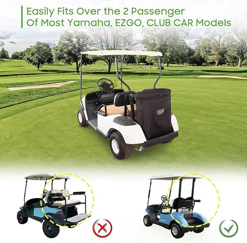 10L0L Golf Cart Cargo Bag, 2-Passenger Storage for Yamaha, EZGO TXT/RXV, Club Car DS/Precedent, No Drilling Required, 800D PVC Waterproof Rear Bench Bag Box