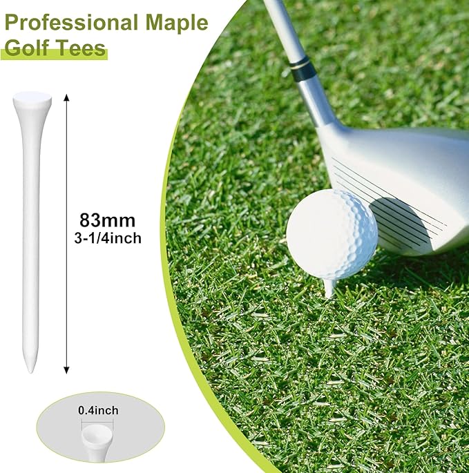 Vinsot 1000 Pcs Golf Tees Bulk 3-1/4 '' Wooden Bamboo Tees Decoration for Men Women Clubs Golf Ball Theme Party Accessories School Supplies(White,Solid)