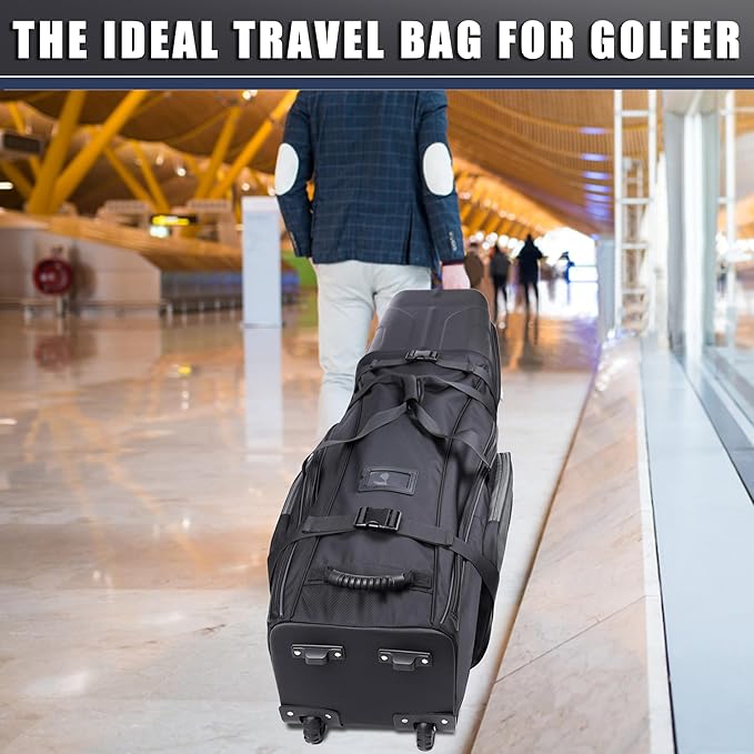 CHAMPKEY Professional Golf Travel Bags for Airlines with Password Lock - Hard Case Golf Travel Bag with Support Pole and Oversized Wheels