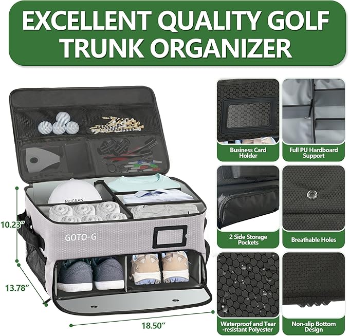 3 Layer Golf Trunk Organizer - Large Capacity Golf Trunk Organizer for 2 Pair Size 13 Shoes, Gifts for Men for Accessories, Balls, Tees, Clothes, Gloves