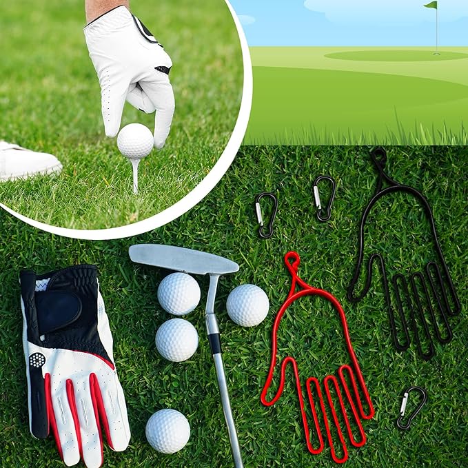6 Pcs Golf Gloves Holder with 6 Metal Hanging Hooks Golf Gloves Stretcher Support Keeper Drying Rack Tool Accessories Men Women Golfer