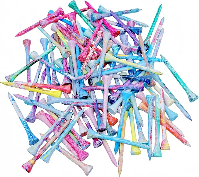 Golf Tees Multiple Colors Mixed Size Package, 100pcs Professional Bamboo/Wood Golf Tees, Size 3-1/4", 2-3/4" & 1-1/2" Reduce Friction and Resistance