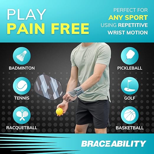 BraceAbility Wrist Support for Men and Women - Tennis and Pickleball Wrist Brace, Sports Injury Relief, Sprained Wrist Recovery, Tendonitis Support, Cycling, Volleyball, Golf - Left Hand (Medium)