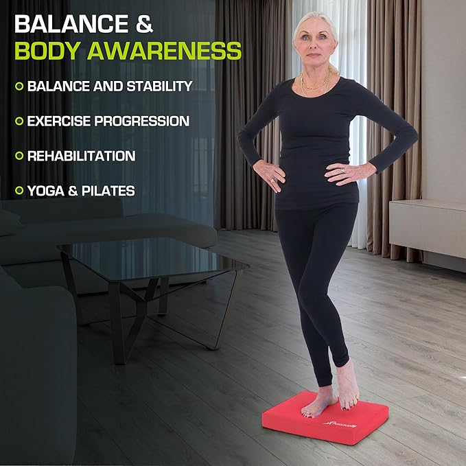 ProsourceFit Exercise Balance Pad – Non-Slip Cushioned Foam Mat & Knee Pad for Fitness and Stability Training, Yoga, Physical Therapy 15.5”x12.75”, Red