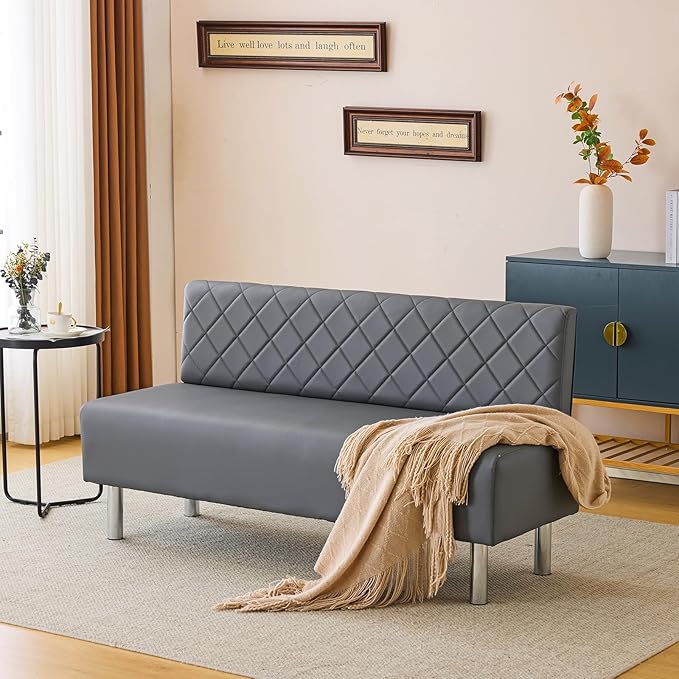 OmySalon Waiting Room Bench with Back, 58.6’’ Office Guest Chair Upholstered Reception Seating, Lobby Furniture for Beauty Salon Barbershop Airport Bank Hall Room Conference, Gray