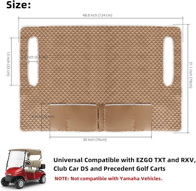 Roykaw Golf Cart Seat Cover, Golf Cart Seat Blanket w/Double Layer Universal Compatible with EZGO TXT RXV/Club Car DS Precedent 2 Seat Golf Carts, w/ 4 Storage Pockets, Easy to Use & Clean