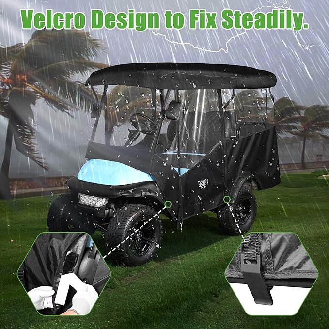 4 Passenger Golf Cart Enclosure Universal Rain Cover, 600D Waterproof Driving Enclosure for Club Car EZGO RXV TXT Yamaha, 93.7 Inch in Roof, 93-3/4" Top