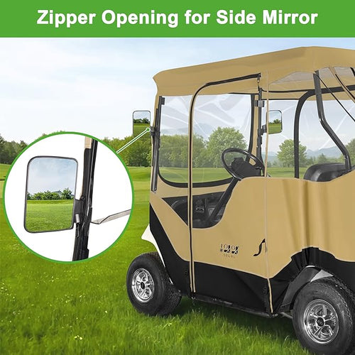 10L0L Golf Cart Enclosure for EZGO TXT 2 Passenger, 4-Sided Clear Window Rain Cover All Weather Waterproof Windproof, Khaki