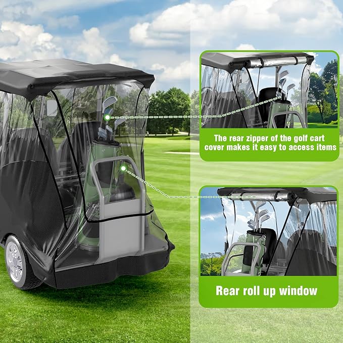 Golf Cart Enclosure for Club Car DS Precedent | 4-Passenger Waterproof Cover with Extended Roof & Roll-Up Windshield
