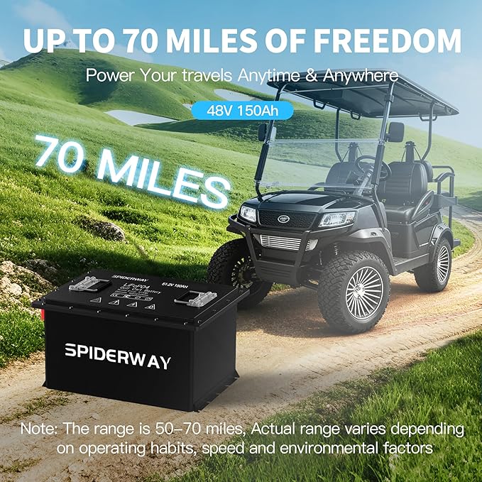 48V 150Ah Lithium Battery Golf Cart with 25A Charger, 48V LiFePO4 Battery, LCD Monitor & Mobile APP, 6000+ Cycles 48V Golf Cart Battery, Built-in 200A BMS, Max 10.24kW Output, Perfect for Golf Carts
