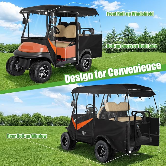 10L0L 4 Passenger Golf Cart Enclosure - 86" Roof Fit, Universal Golf Cart Cover for Yamaha Club Car EZGO,Waterproof 600D Rain Cover,Transparent Tail Light Panel,Foldable Door,4-Sided Clear Windows